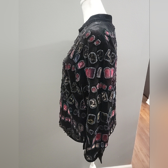 Chicos Silk/Linen Blend Technicolor Velvet Abstract Patchwork Jacket Size 1/Med - Picture 3 of 5